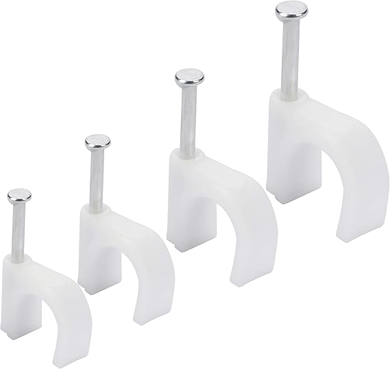 White Round Cable Clips Assortment, 6mm 7mm 8mm 10mm Pack of 400
