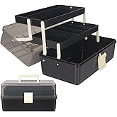 WEWLINE 13-Inch Art Storage Box 3-Layers Plastic Storage Box with Handle Craft Art Bin Portable for Home School Office Travel, Black