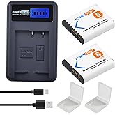 Powertrust 2 Pack NP-BG1 NP-FG1 BG1 Camera Battery and LCD USB Charger for Sony DSC W130 W210 W220 W300 H10 H50 H70 W290 HX7 HX10 HX30 WX10 H55 HX9 T20