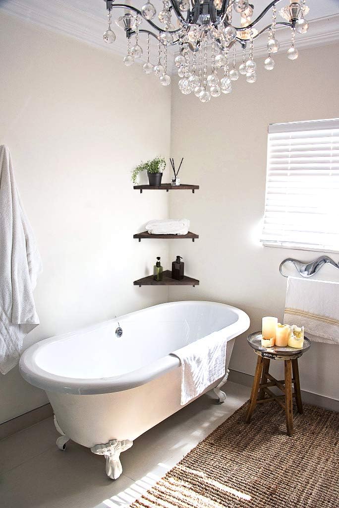 Mkono Corner Wall Shelf 3 Set Wood Floating Shelves with Brackets Rustic Organizer Displays Storage Rack Home Decor for Living Room Bedroom Bathroom Kitchen, Dark Brown: Furniture & Decor