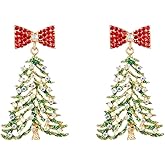 Shining Crystal Christmas Tree Drop Earrings for Women Statement Rhinestone Bowknot Earrings Vintage Colorful Gemstone Happy Christmas Party New Year Fashion Jewelry