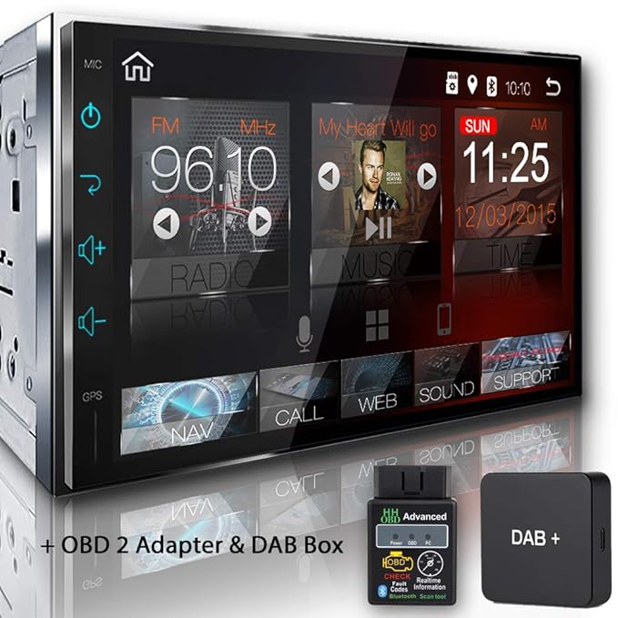Tristan Auron BT2D7018A Autoradio mit Navi + OBD 2 Adapter + DAB Box, 7'' Touchscreen Bildschirm, Android 8.1, GPS Navi, Frei