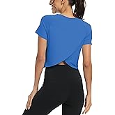 Mippo Workout Tops for Women Cropped Split Back Athletic Gym Exercise Shirts Loose Fit
