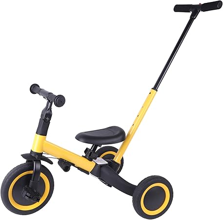 Amazon Chelitte 子ども用三輪車 乗用おもちゃ ておしぐるま 4way へんしん可能 手押し棒付き サドル調整可 収納ペダル ノーパンクタイヤ 防音防振 軽量 持ち運びやすい 赤ちゃん 家用 外遊び ギフト 誕生日プレゼント イェロー 三輪車 おもちゃ