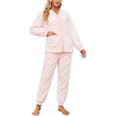 HEARTNICE Women Fuzzy Pajama Set Warm Fluffy Long Sleeve Sleepwear Plush Loungewear Thermal Nightwear with Pockets