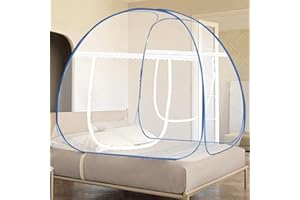 ANGFLY Mosquito Net Tent for Bed,Pop-Up Bed Canopy with Net Bottom Portable Camping Travel Mosquito Net, Pop Up Mosquito Tent with Double Entry for King Queen Size Bed (Blue, 71"x79"x59")