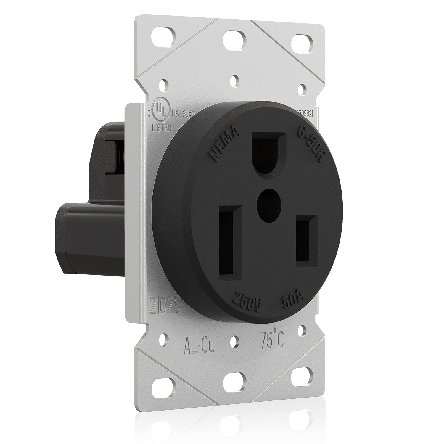 Photo 1 of ELEGRP 50 Amps 250V Flush Mounting Power Outlet, NEMA 6-50R Receptacle, Straight Blade Welder Outlet, Heavy Duty, Grounding, 2 Pole 3 Wire, UL Listed, 1 Pack
