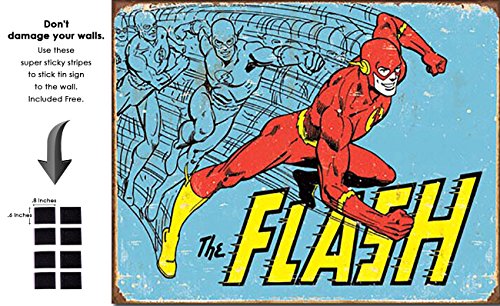 Shop72 DC Comic Serise The Flash Metal Tin Sign Super Hero Retro Vintage Decor Home - - With Sticky Stripes . No Damage to Walls