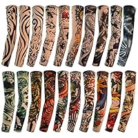 HOVEOX 20pcs Temporary Tattoo Arm Sleeves Arts Fake Slip on Arm Sunscreen Sleeves Body Art Stockings Protector -Designs Tribal, Tiger, Dragon, Skull, and Etc Unisex Stretchable Cosplay Accessories