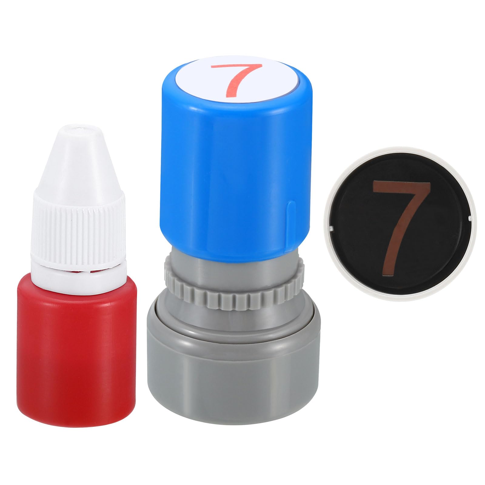 PATIKIL Number Stamps Self Inking, Numeral 7 Number Stamp Teacher Stamp Initial Stamp Ink Stamp for Class Notebook Scrapbooking DIY Craft Style 1, Red Ink