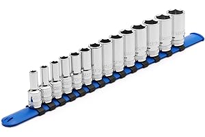CASOMAN 14PCS 3/8" Drive 6 Pt. Mid-Length Socket Set, Metric, 6, 7, 8, 9, 10, 11, 12, 13, 14, 15, 16, 17, 18, 19 mm, Mirror C