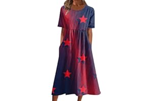 DPKLAD Below The Knee Short Sleeve Cover Up Ladies Dressy Classic Summer Super Soft Graphic Cotton Dress for Women.