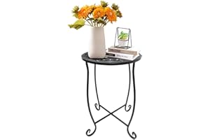 Fashion&cool Side Tables for Small Space, Metal Outdoor Indoor Round Side Table, Small End Table Pool Chair Side Table for Patio Yard Porch Balcony Garden Bedside Plant Stand