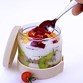 Matifaner 16 oz Round Breakfast Glass Cup with Silicone Seal Cover and Spoon, Glass Dessert Cup with Lid for Breakfast Cereal, Overnight Oats, Yogurt, Holiday Gift, Dishwasher Microwave Safe