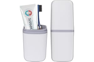 COMNICO Travel Toothbrush Cup Case Portable PP Seal Tooth Brush Holders Cover Multi-Function Toothpaste Storage Container Cup for Home School Camping Business Trip Bathroom(White)