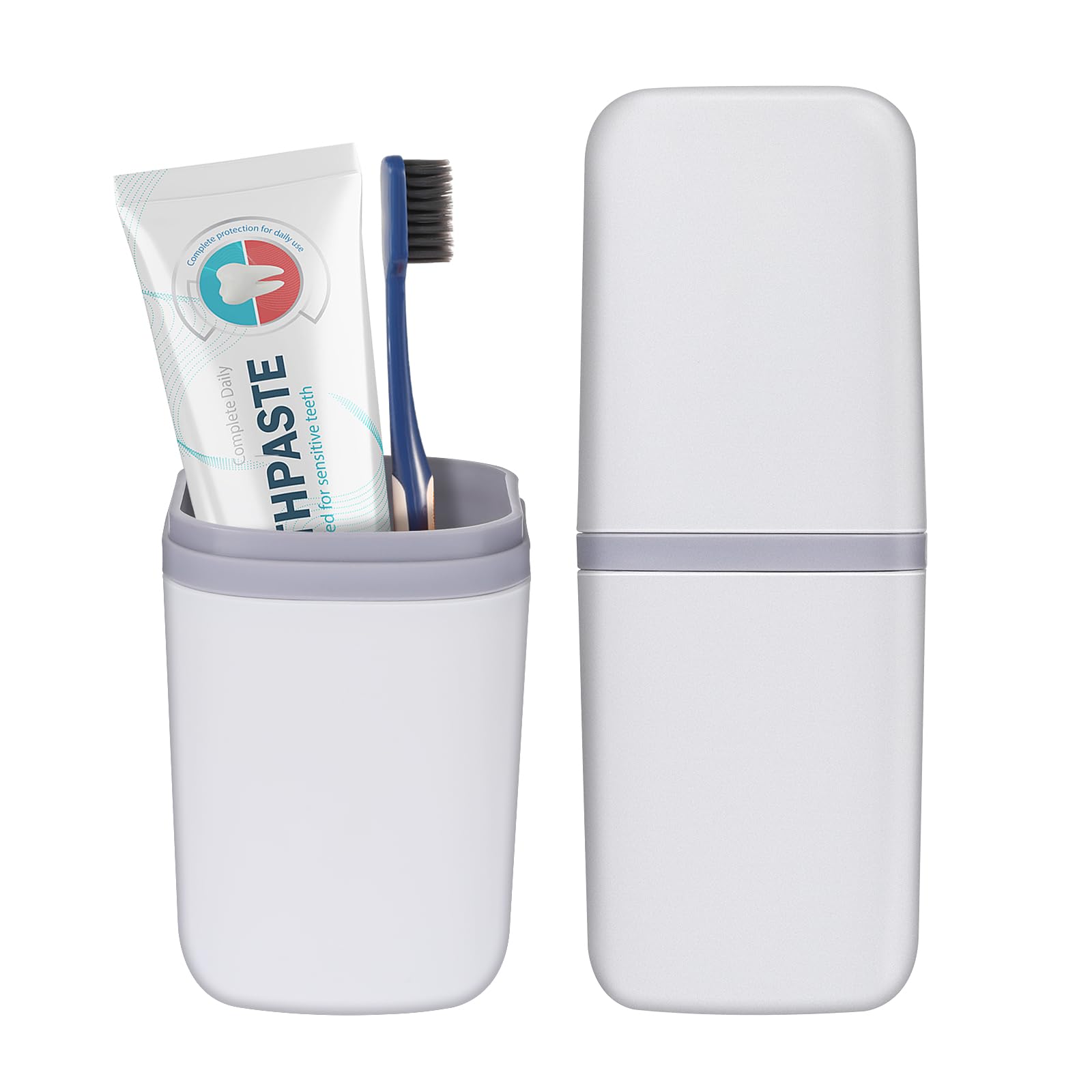 COMNICO Travel Toothbrush Cup Case Portable PP Seal Tooth Brush Holders Cover Multi-Function Toothpaste Storage Container Cup for Home School Camping Business Trip Bathroom(White) — image 1
