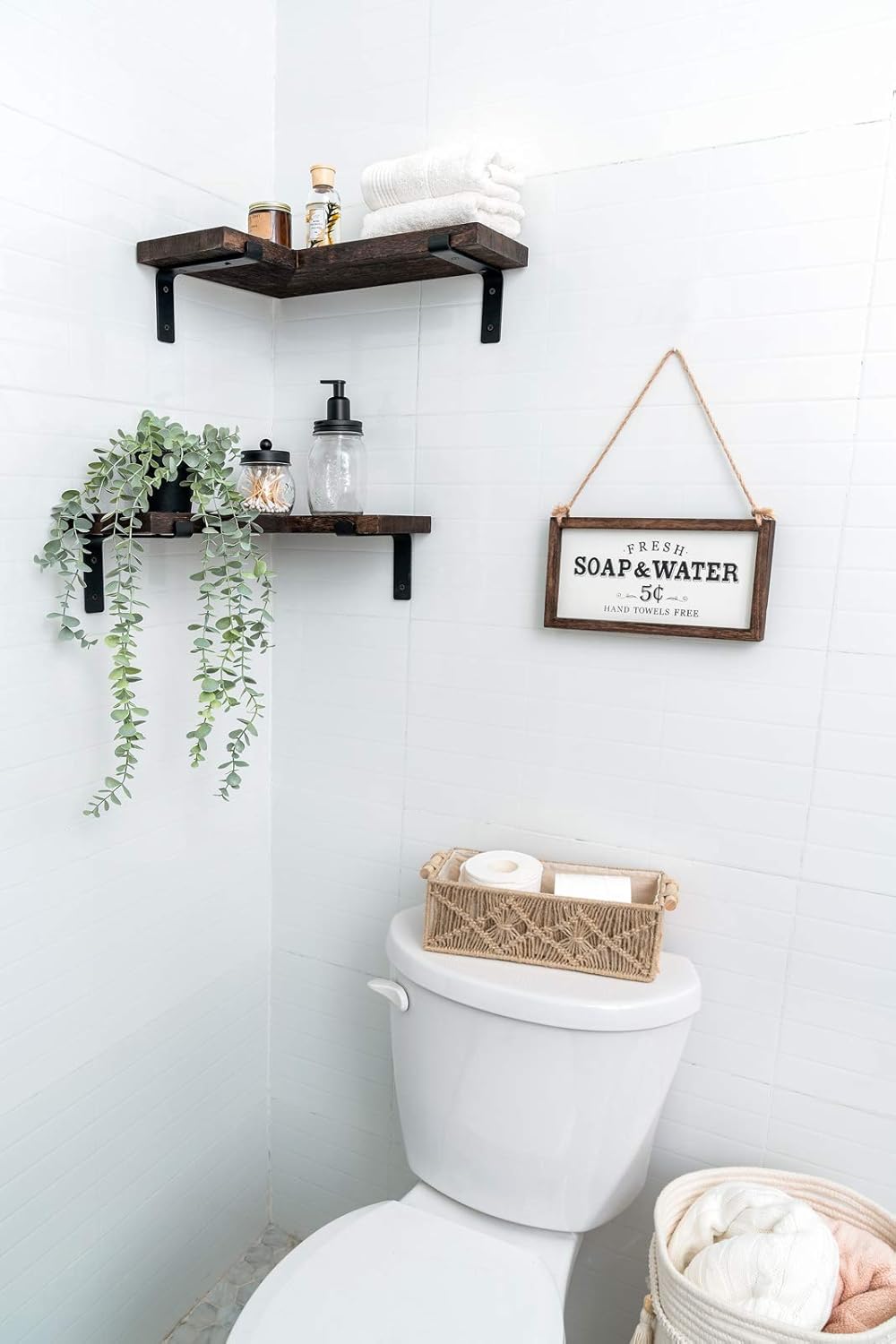 Mkono Corner Wall Shelves Rustic Wooden Floating Corner Shelves Display L Shapped Storage Organizer Displays for Home Living Room Barthroom Bedroom Office, Set of 2, Brown: Furniture & Decor