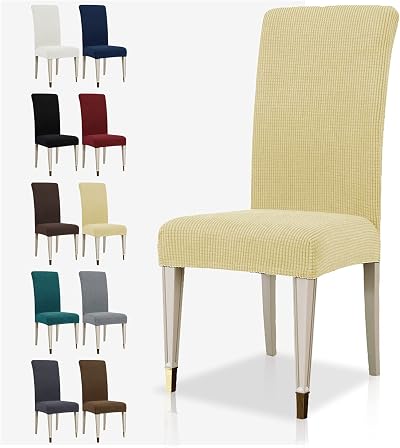 MAXIJIN Super Stretch Jacquard Dining Chair Slipcovers Beige 2 Pack