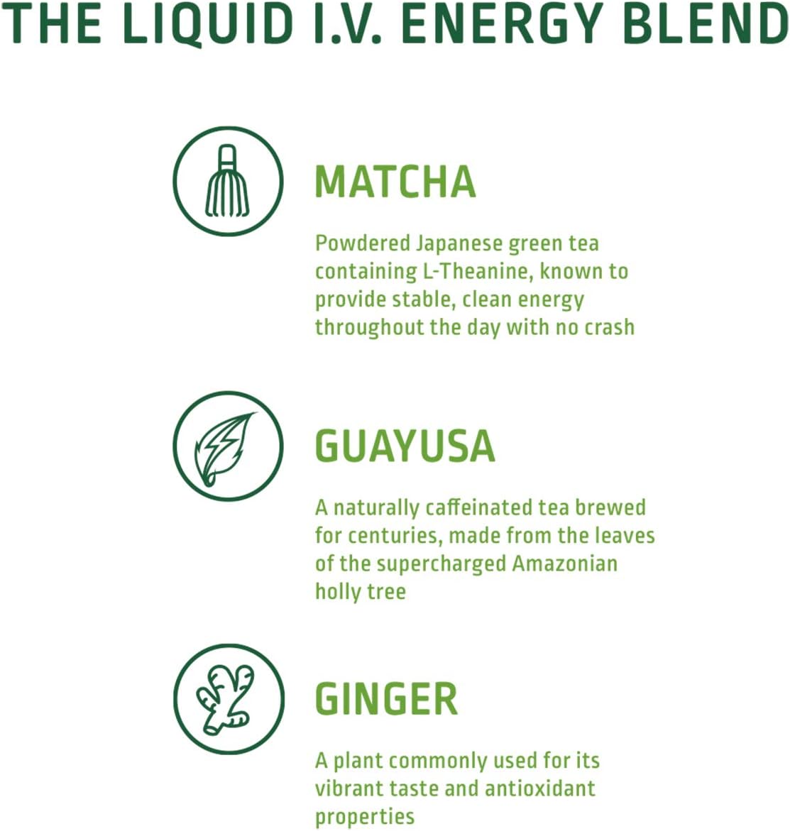 Liquid I.V. Energy Multiplier, Super-Charged Matcha Mix, 9 Essential Vitamins, Natural Caffeine, Easy Open Packets, Supplement Drink Mix, (Lemon Ginger) (14 Count): Health & Personal Care