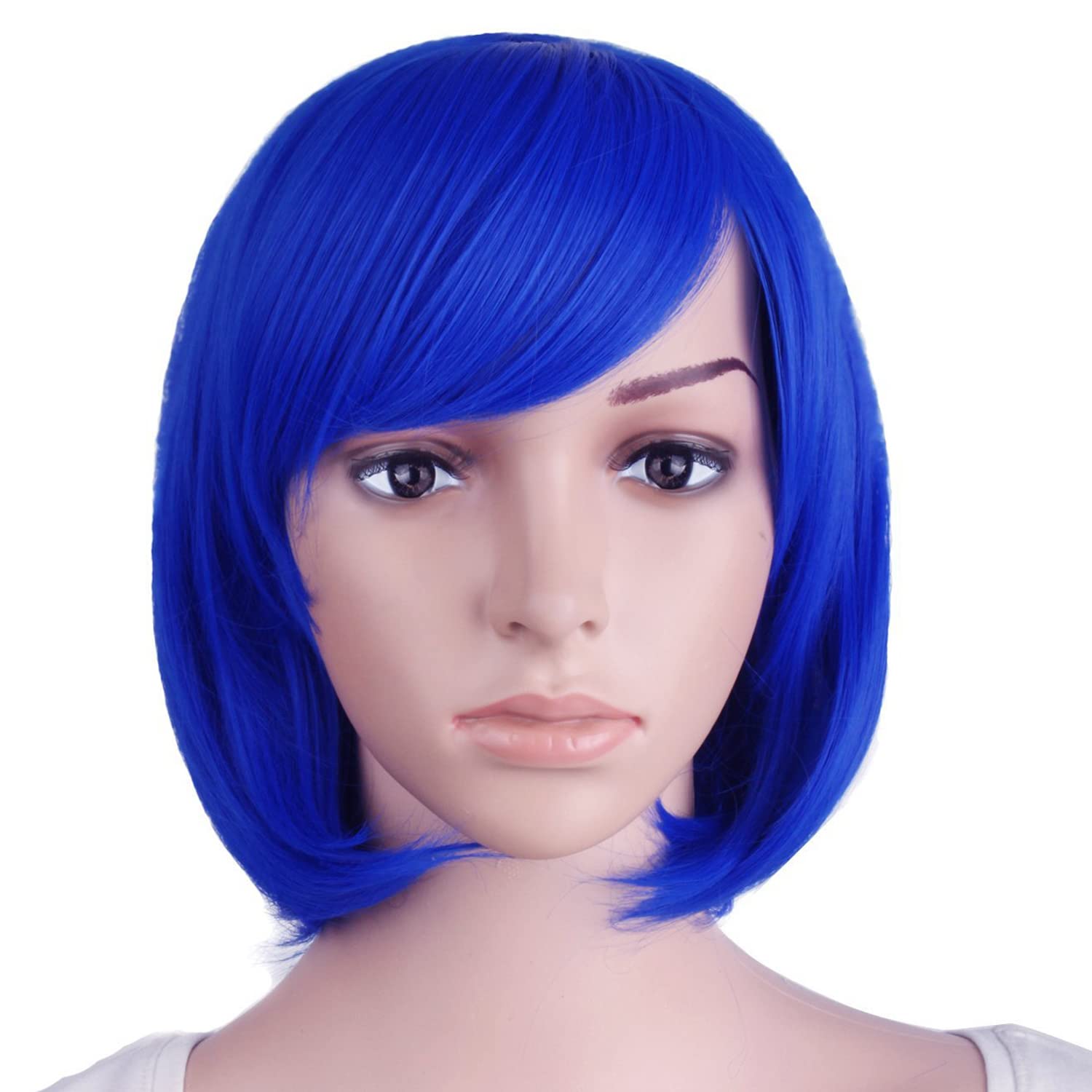 MapofBeauty 12"/30cm Short Straight Diagonal Bangs Wig (Navy Blue)