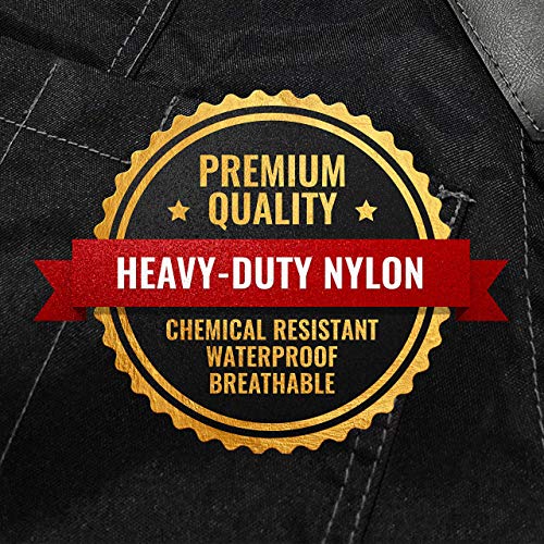 Cross-Back Barber Black Apron - Heavy-Duty Nylon, Water Chemical Resistant, Zipped Pockets, No-Tie, Split-Leg - Adjustable Men, Women - Pro Hair Stylist, Salon, Colorist, Artist