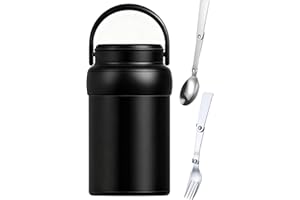 Insulated Food Jar (Black), 600ml 316 Stainless Steel Thermal Flask for Hot & Cold Meals, Double Wall Vacuum Insulated, Leak-