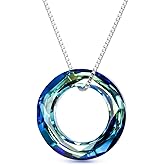 AOBOCO Circle Crystal Necklace 925 Sterling Silver Crystals Pendant Necklace for Women with Austrian Crystals Jewelry for Women Christmas Birthday Holiday Gifts