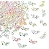 PONABEADIY 1 Box 100PCS Angel Wing Acrylic Bead with Hole Fairy Acrylic Wings Iridescent Transparent Loose Spacer Beads Bulk for Jewelry Making Earrings Bracelets Necklace Decor DIY Craft Supplies