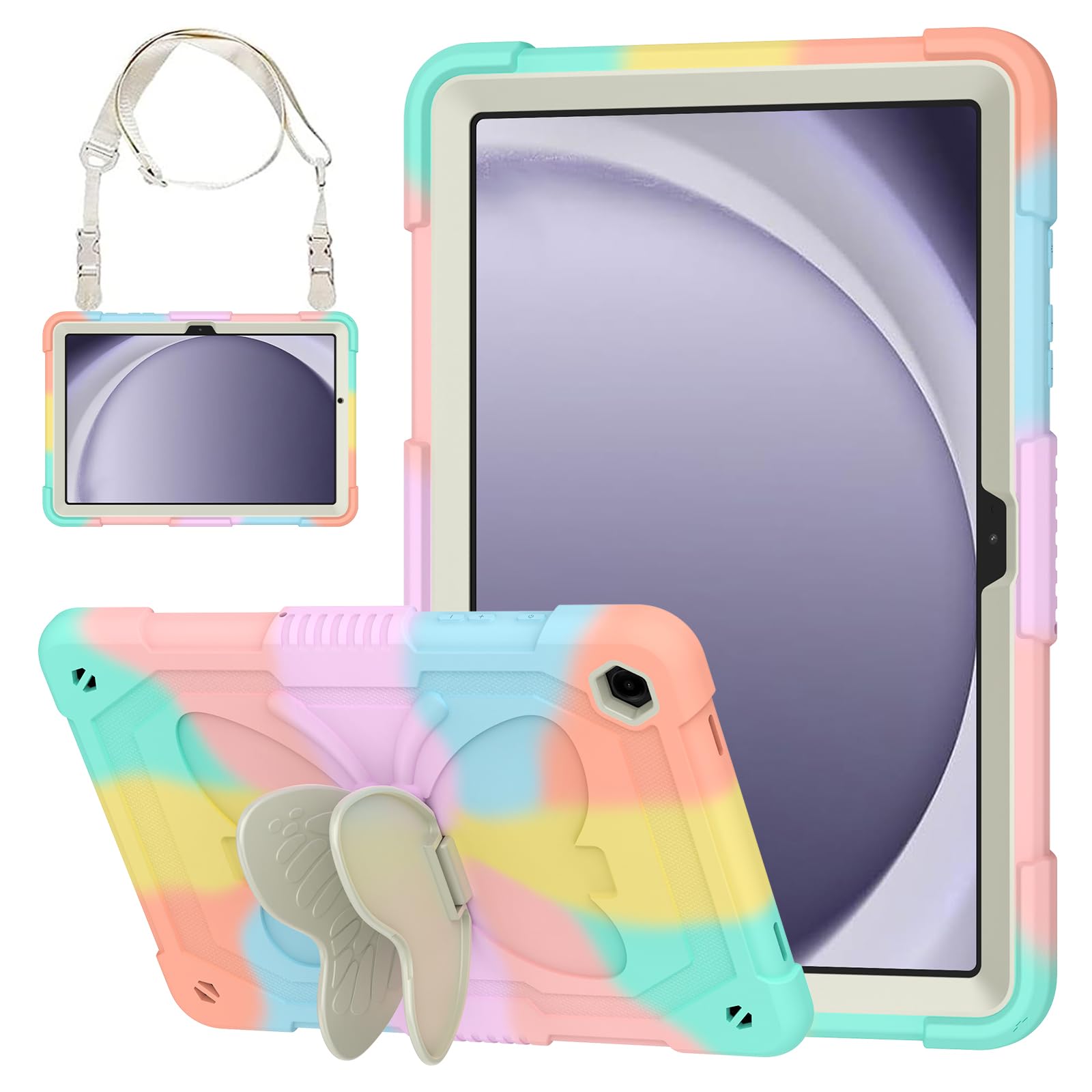 Photo 1 of HOGENL Case for Samsung Galaxy Tab A9+/A9 Plus 11 inch 2023, Protective Cover for Galaxy Tab A9+ Tablet Kids Girls with Shoulder Strap, Butterfly Kickstand, Heave Duty Shockproof Protective - Colorful