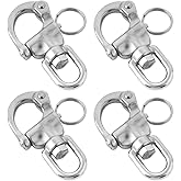 TWZKXC 316 Stainless Steel Marine Swivel Shackle, Swivel Eye Snap Shackle Saltwater Proof for Sailboat Yacht Rigging, SCBA Mask, Silvery Pack of 4