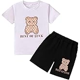 OCMKIC-PZ Boys Clothes 2 Piece Outfits Bear Print Tee and Shorts Outfit Set Teen Boys Summer Clothing Sets Size 7-14 Years