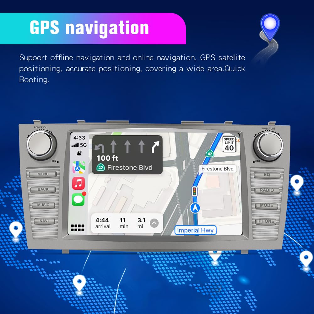 Car Radio Andriod 13 Compatible for Toyota Camry 2007-2011, 7 inch Touch Screen 2GB+32GB Head Unit with Wireless CarPlay Android auto Bluetooth WiFi SWC GPS Reverse Camera