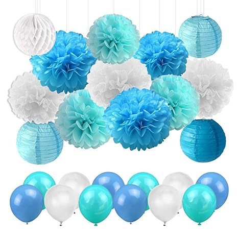 Amazon Com Barcoad Blue Party Decorations Tissue Paper Pom Poms