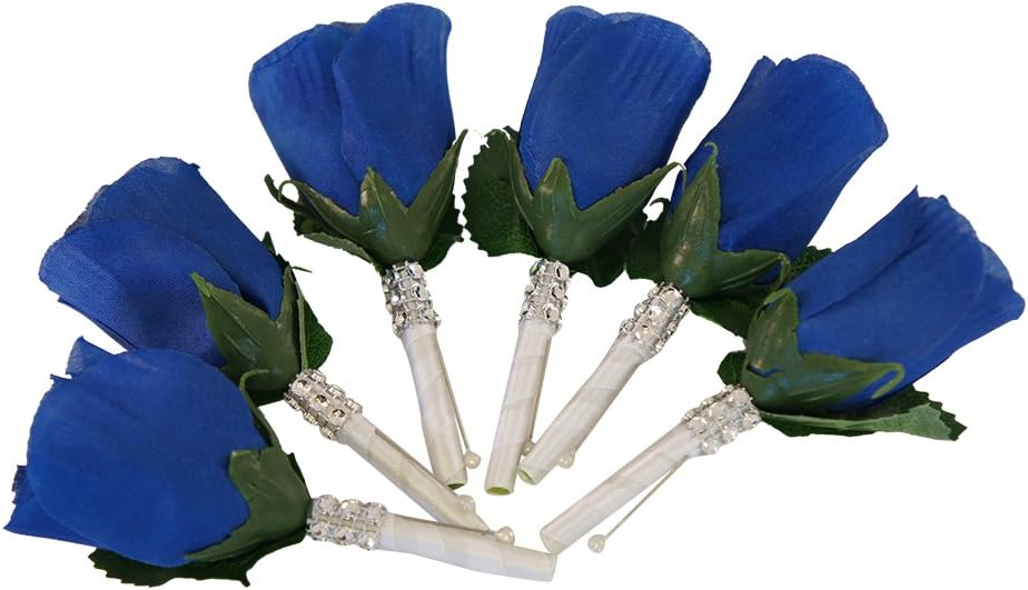 6pc Set - Royal Blue Artificial Keepsake Boutonniere - White Stem