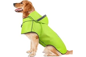 Dog Raincoat for Large Dogs, Reflective Dog Rain Jacket with Hoodie, Soft Lightweight Hooded Rain Coats with Adjustable Draws