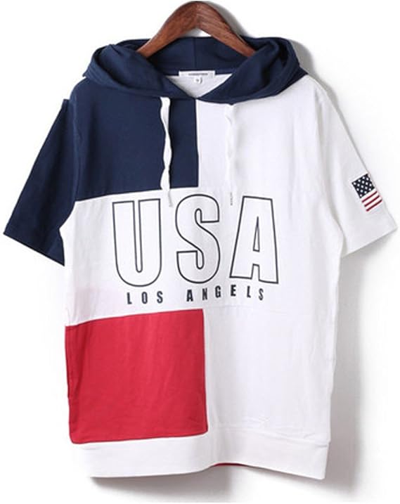 Amazon Co Jp サジェッション Suggestion 切替配色 星条旗刺繍ワッペン スポーツミックスコーデ Tパーカー メンズ 1 Usa Tp レッド M 服 ファッション小物