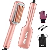 SDLOGAL Hair Straightener Brush, Hair Straightener Comb Straightening Brush for Women, with 5 Temps & Fast Heating, Easy and Fast Salon-Style, Plus Dual Voltage Travel Friendly-(Rose Gold)