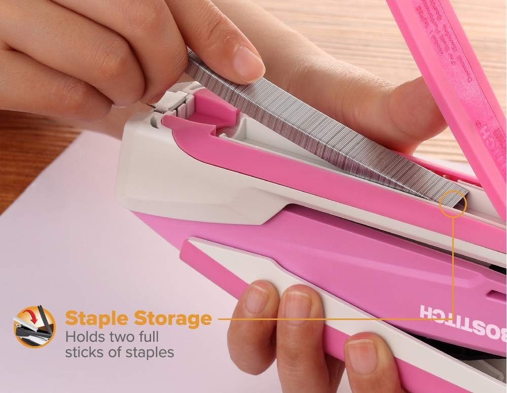 Bostitch InPower Spring-Powered Desktop Stapler, Breast Cancer Awareness Pink (1188) : Desk Staplers : Office Products