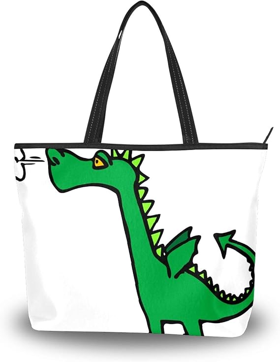 Amazon トートバッグ 恐竜 グリーン かわいい レディース 肩掛け 大容量 通勤 通学 旅行 高校生 軽い 軽量 肩掛け バッグ 対応 ハンドバッグ 大きさ ファスナー 2way 手提げバッグ ギフト プレゼント トートバッグ
