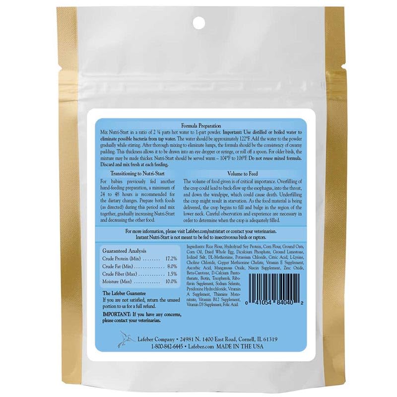 Lafeber's Nutri-Start Baby Bird Formula for Conures & Cockatiels - Instant Mix, Rice Flour Base, 1 lb