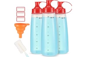ONDIOMN Condiment Squeeze Bottle for Sauces Wide Mouth, Plastic Squeeze Bottles for Condiments, Paint, Ketchup, Mustard, Oil, Resin, Baking, Cake Decorating, Cleaning, BPA Free-Food Grade (19 oz., 3, Count)