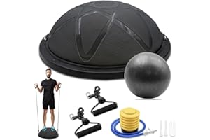 300KG Half Balance Ball Trainer,7pcs Half Balance Ball Set with 2 Resistance Bands,Pilate Ball&Foot Pump,58cm Half Yoga Ball 