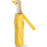 Natuquebrela Cute Duck Umbrella Automatic - Compact Pretty Pocket Size Strong Duck Collapsible Umbrella Yellow Wooden Handle for Women