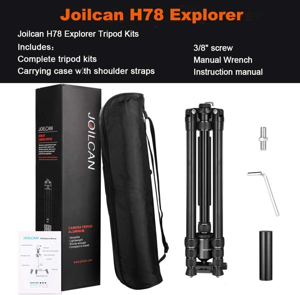 Joilcan 80-inch Tripod for Camera, Aluminum Tripod for DSLR, Monopod, Lightweight Tripod with 360 Degree Ball Head Stable for Travel and Work 18.5"-80", 19lb Load (Black) : Camera & Photo