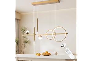 ORANOOR LED Gold Chandeliers for Dining Room, 39in Dimmable Modern Chandelier Gold Pendant Lights for Kitchen Island, Linear Ring Globe Pendant Light Fixtures Dining Room Lights Ceiling Hanging
