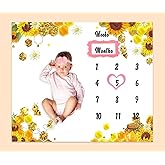 PHMOJEN Baby Monthly Milestone Blanket| Sunflower Bee Honeycomb Golden Honey Pot | Newborns 1 to 12 Months Unisex Include 4 Frames and 1 Headband 48"x40" BTQQPH118
