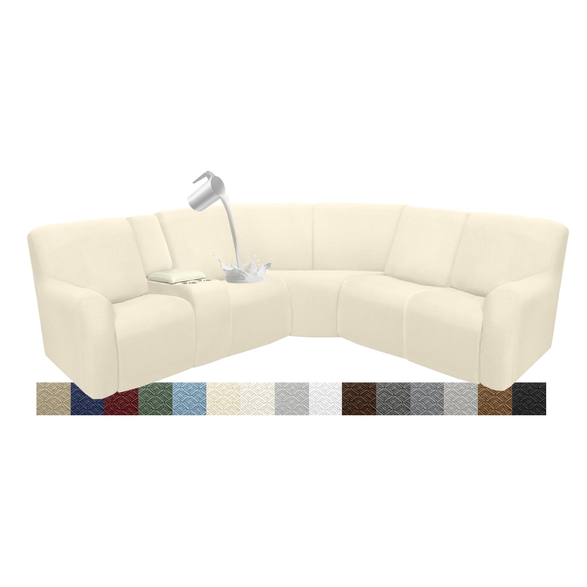 Photo 1 of ROFASVCO Couch Covers for Sectional Sofa Reclining Sectional Couch Covers L Shape Waterproof Washable Recliner Sofa Cover Stretch Corner Recliner Slipcovers (5 Seater 1 Console Cover, Beige)