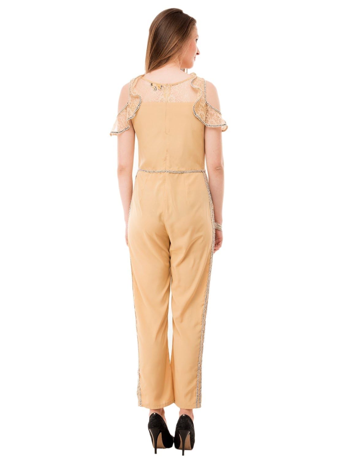 karmic vision women's crepe beige casual jumpsuit