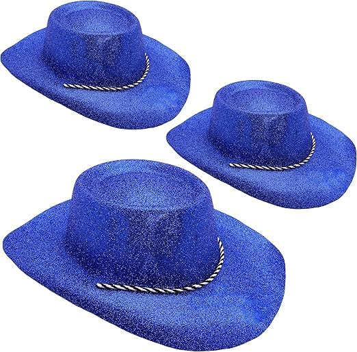 Toyland® Pack of 3-34cm (13") Blue Glitter Cowboy Hats - Festivals, Concerts, Fancy Dress & Hen Do Accessories