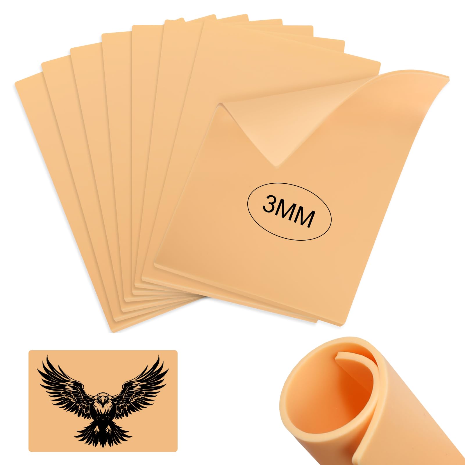 Prota 3 MM Tattoo Practice Skin 8 Pcs Fakeskin, Double Sides 15 * 20 cm, Microblading Practice Skin for Beginners and Experienced Artists